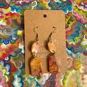 Red and gold marbled handmade dangle earrings
